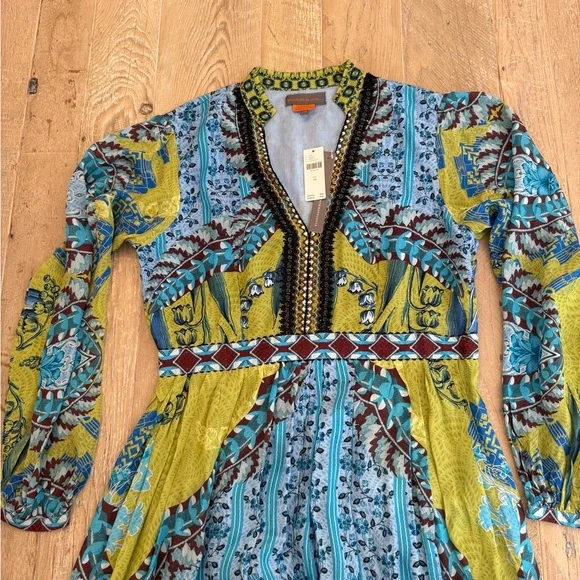 Anthropologie Bhanuni by Jyoti Blue and Green Maxi Dress New Size 10 - Picture 5 of 6